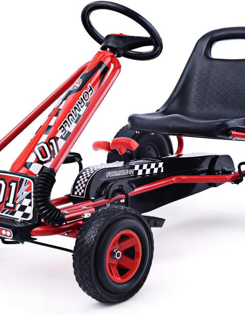 Load image into Gallery viewer, Go Kart for Kids, 4 Wheel Quad Off-Road Pedal on Foot Go Cart W/Steering Wheels & Adjustable Seat, 2 Safety Brakes, EVA Tires, Clutch, Outdoor Racer Ride on Pedal Car (Red)