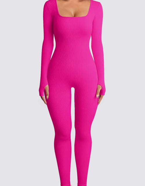 Load image into Gallery viewer, New Threaded Fabric High Quality Women Jumpsuits Long Sleeve Shapewear Hip Lift Yoga Exercise One Piece Jumpsuit with Long Pants
