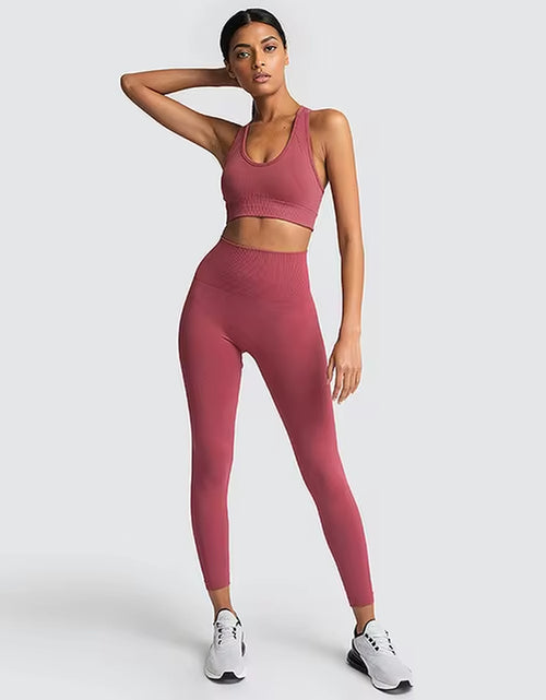 Load image into Gallery viewer, 2Pcs Seamless Hyperflex Workout Sport Outfits for Women Sportswear Athletic Clothes Gym Long Sleeve Crop Top High Waist Leggings