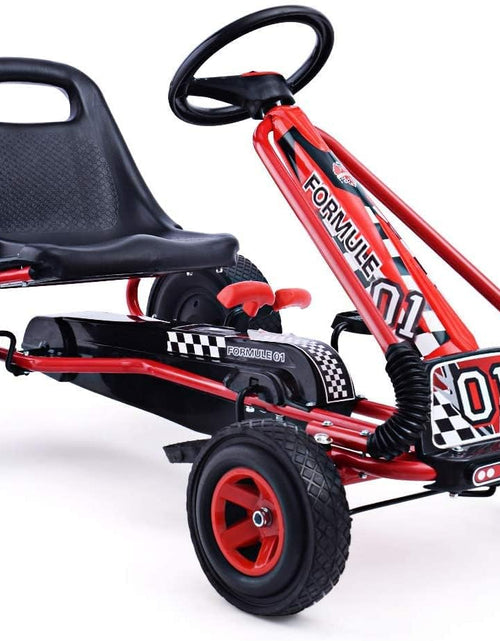 Load image into Gallery viewer, Go Kart for Kids, 4 Wheel Quad Off-Road Pedal on Foot Go Cart W/Steering Wheels & Adjustable Seat, 2 Safety Brakes, EVA Tires, Clutch, Outdoor Racer Ride on Pedal Car (Red)