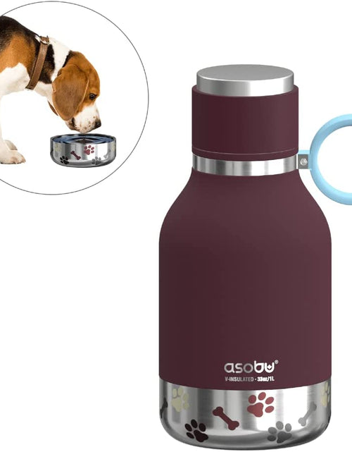 Load image into Gallery viewer, Dog Bowl Attached to Stainless Steel Insulated Bottle 1 Liter (Burgundy)