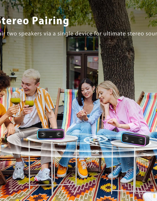 Load image into Gallery viewer, Bluetooth Speaker,  Soundbox Pro+ Wireless Pairing Speaker with 24W Stereo Sound, Punchy Bass, IPX6 Waterproof, 15Hrs Playtime, Multi-Colors Lights, for Home,Outdoor-Black