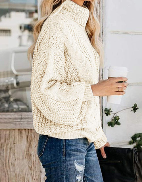 Load image into Gallery viewer, Chic Ballon Sleeve Winter Turtleneck Chunky Sweater Slouchy Oversized Loose Pullover Outerwear Warm Thick