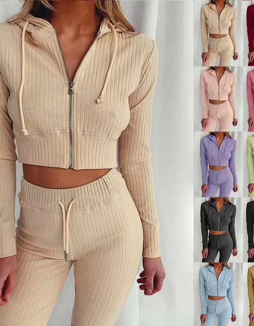 Load image into Gallery viewer, Women'S Hooded Long Sleeve Waist Suit, Slim Sports Zipper, Casual Fashion Trend 2024