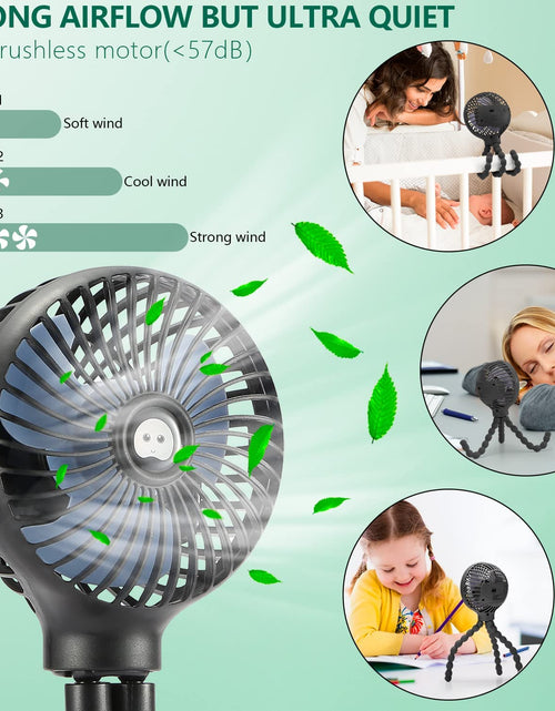 Load image into Gallery viewer, Mini Handheld Personal Portable Fan, Baby Stroller Fan, Car Seat Fan, USB or Battery Powered, with Flexible Tripod Clip on Student Bed Desk Bike Crib Treadmill Camping Traveling(Black)