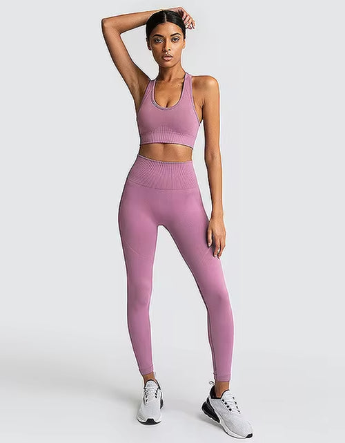 Load image into Gallery viewer, 2Pcs Seamless Hyperflex Workout Sport Outfits for Women Sportswear Athletic Clothes Gym Long Sleeve Crop Top High Waist Leggings