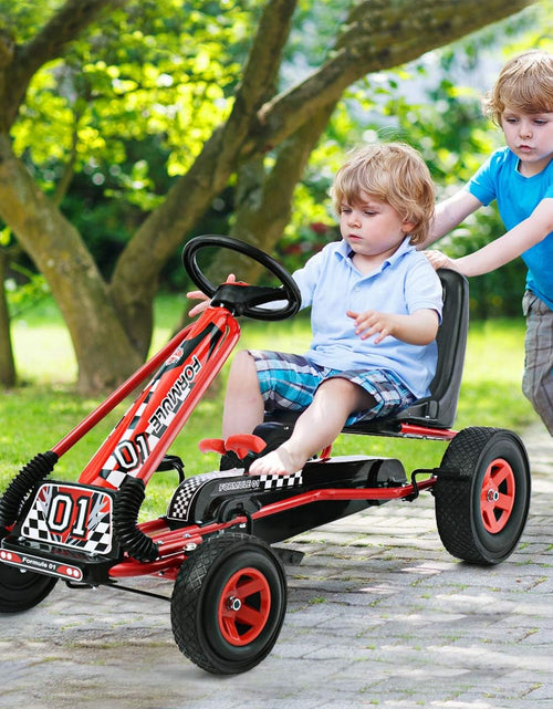 Load image into Gallery viewer, Go Kart for Kids, 4 Wheel Quad Off-Road Pedal on Foot Go Cart W/Steering Wheels & Adjustable Seat, 2 Safety Brakes, EVA Tires, Clutch, Outdoor Racer Ride on Pedal Car (Red)