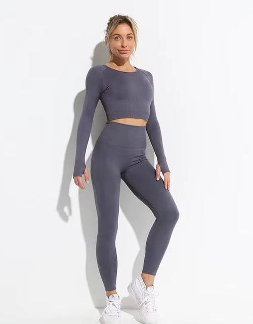 Load image into Gallery viewer, 2Pcs Seamless Hyperflex Workout Sport Outfits for Women Sportswear Athletic Clothes Gym Long Sleeve Crop Top High Waist Leggings