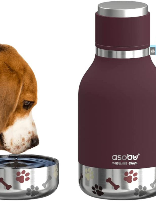 Load image into Gallery viewer, Dog Bowl Attached to Stainless Steel Insulated Bottle 1 Liter (Burgundy)