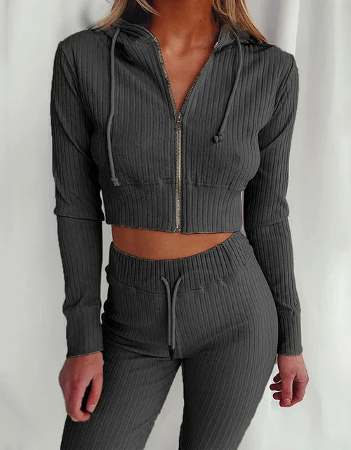 Load image into Gallery viewer, Women'S Hooded Long Sleeve Waist Suit, Slim Sports Zipper, Casual Fashion Trend 2024