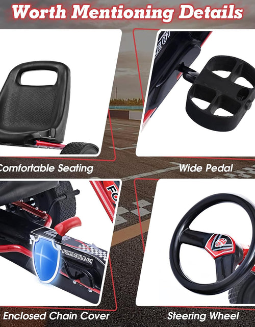 Load image into Gallery viewer, Go Kart for Kids, 4 Wheel Quad Off-Road Pedal on Foot Go Cart W/Steering Wheels & Adjustable Seat, 2 Safety Brakes, EVA Tires, Clutch, Outdoor Racer Ride on Pedal Car (Red)