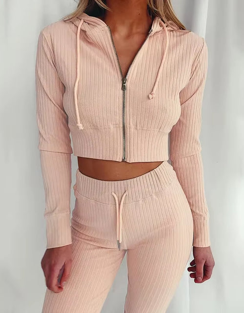 Load image into Gallery viewer, Women'S Hooded Long Sleeve Waist Suit, Slim Sports Zipper, Casual Fashion Trend 2024