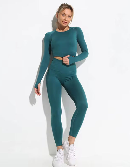 Load image into Gallery viewer, 2Pcs Seamless Hyperflex Workout Sport Outfits for Women Sportswear Athletic Clothes Gym Long Sleeve Crop Top High Waist Leggings