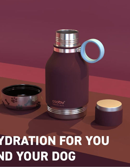 Load image into Gallery viewer, Dog Bowl Attached to Stainless Steel Insulated Bottle 1 Liter (Burgundy)