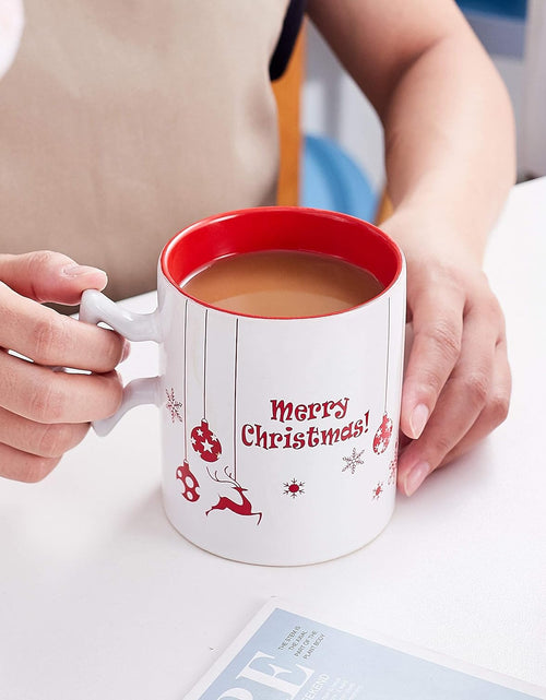Load image into Gallery viewer, Red & White Christmas Coffee Mugs with Star Handle Set of 6 | Large-Sized Christmas Mugs 14 Ounce New Year Holidays Novelty Christmas Cups - Decorative DIY Christmas Cute Mugs for Hot or Cold