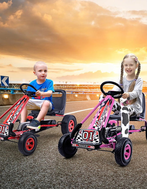 Load image into Gallery viewer, Go Kart for Kids, 4 Wheel Quad Off-Road Pedal on Foot Go Cart W/Steering Wheels & Adjustable Seat, 2 Safety Brakes, EVA Tires, Clutch, Outdoor Racer Ride on Pedal Car (Red)