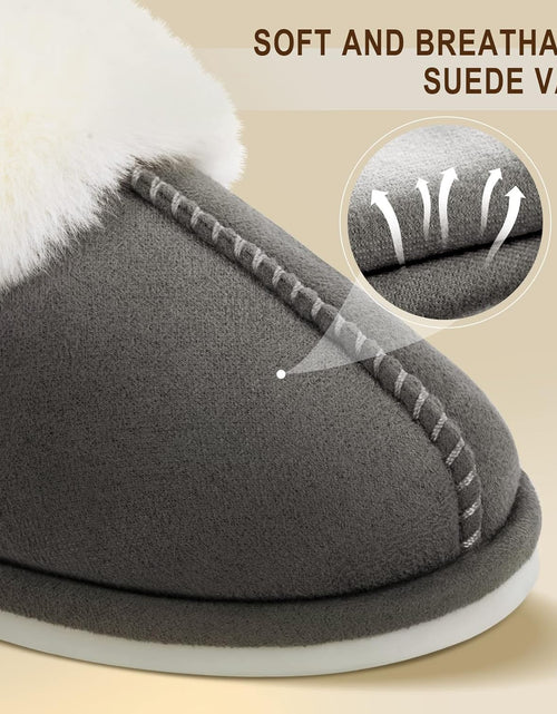 Load image into Gallery viewer, Women'S Slippers Fuzzy Warm Comfy Faux Fur Slip-On Fluffy Bedroom House Shoes Memory Foam Suede Cozy Plush Breathable Anti-Slip Indoor & Outdoor Winter