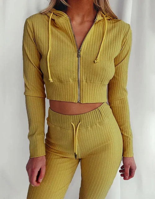 Load image into Gallery viewer, Women'S Hooded Long Sleeve Waist Suit, Slim Sports Zipper, Casual Fashion Trend 2024
