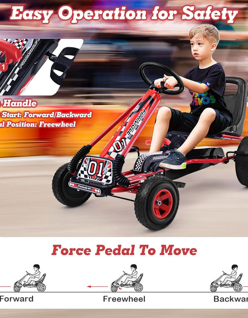 Load image into Gallery viewer, Go Kart for Kids, 4 Wheel Quad Off-Road Pedal on Foot Go Cart W/Steering Wheels & Adjustable Seat, 2 Safety Brakes, EVA Tires, Clutch, Outdoor Racer Ride on Pedal Car (Red)
