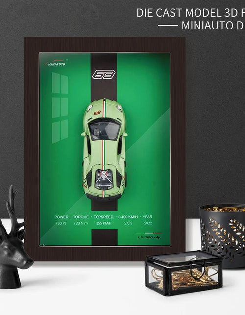Load image into Gallery viewer, 1:32 Photo Frame Version Alloy Metal Sports Car Model Simulation 3D Racing Car Hanging Painting Collection Kids Gifts Decoration