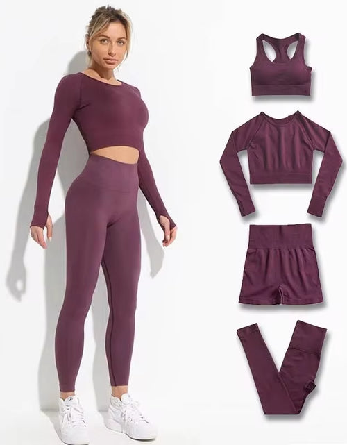 Load image into Gallery viewer, 2Pcs Seamless Hyperflex Workout Sport Outfits for Women Sportswear Athletic Clothes Gym Long Sleeve Crop Top High Waist Leggings