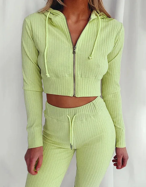 Load image into Gallery viewer, Women'S Hooded Long Sleeve Waist Suit, Slim Sports Zipper, Casual Fashion Trend 2024
