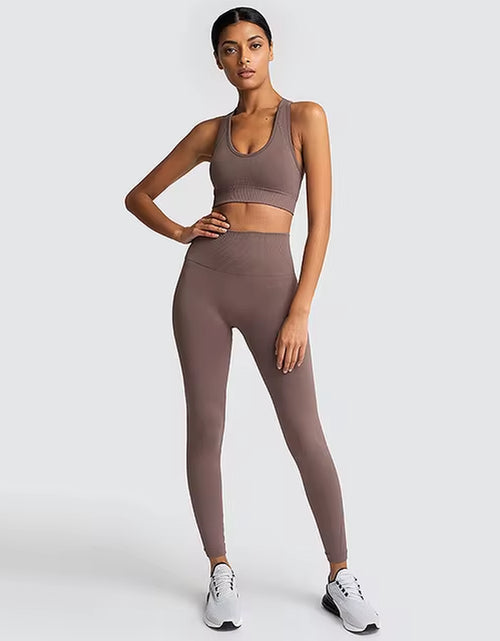 Load image into Gallery viewer, 2Pcs Seamless Hyperflex Workout Sport Outfits for Women Sportswear Athletic Clothes Gym Long Sleeve Crop Top High Waist Leggings