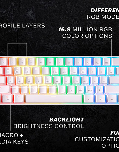 Load image into Gallery viewer, GK61 Mechanical Gaming Keyboard - 61 Keys Multi Color RGB Illuminated LED Backlit Wired Programmable for Pc/Mac Gamer (Gateron Optical Brown, White)