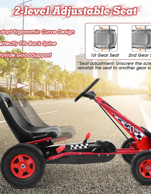 Load image into Gallery viewer, Go Kart for Kids, 4 Wheel Quad Off-Road Pedal on Foot Go Cart W/Steering Wheels & Adjustable Seat, 2 Safety Brakes, EVA Tires, Clutch, Outdoor Racer Ride on Pedal Car (Red)