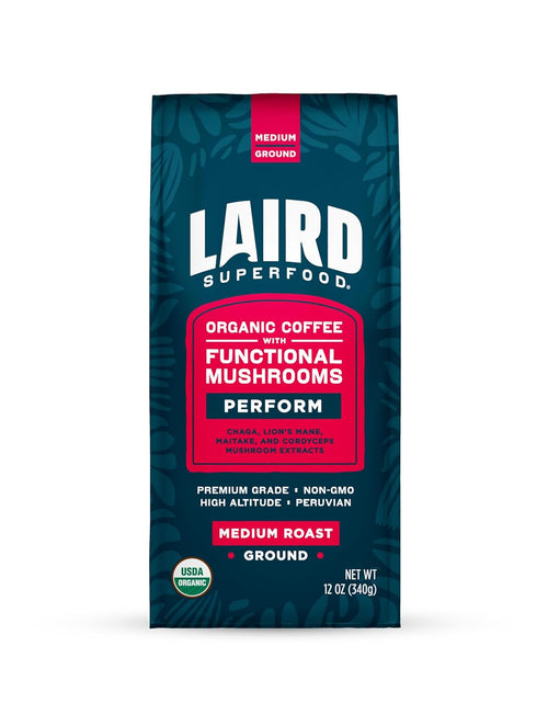 Load image into Gallery viewer, Peruvian Medium Roast Coffee with Functional Mushrooms, Certified Organic Peruvian Ground Coffee Beans, Gluten-Free, Dairy-Free, Non-Gmo, Paleo, Keto Friendly, 12 Oz. Bag