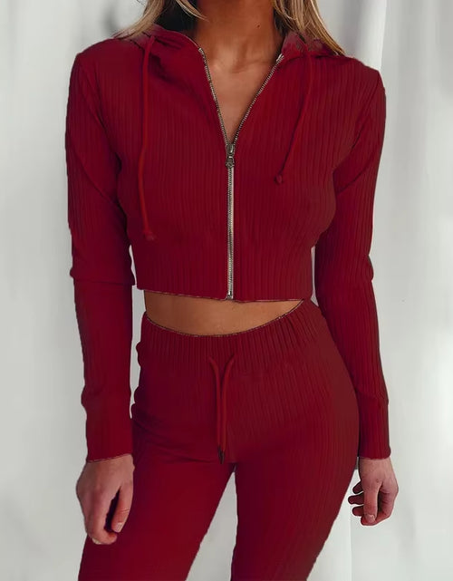 Load image into Gallery viewer, Women'S Hooded Long Sleeve Waist Suit, Slim Sports Zipper, Casual Fashion Trend 2024