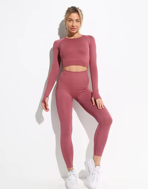 Load image into Gallery viewer, 2Pcs Seamless Hyperflex Workout Sport Outfits for Women Sportswear Athletic Clothes Gym Long Sleeve Crop Top High Waist Leggings