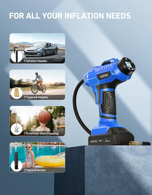 Load image into Gallery viewer, Cordless Tire Inflator Air Compressor 20V Rechargeable Battery Powered 160PSI Portable Handheld Air Pump with 12V Car Power Adapter Digital Pressure Gauge for Cars Motorcycles JY16P160-18(C2)