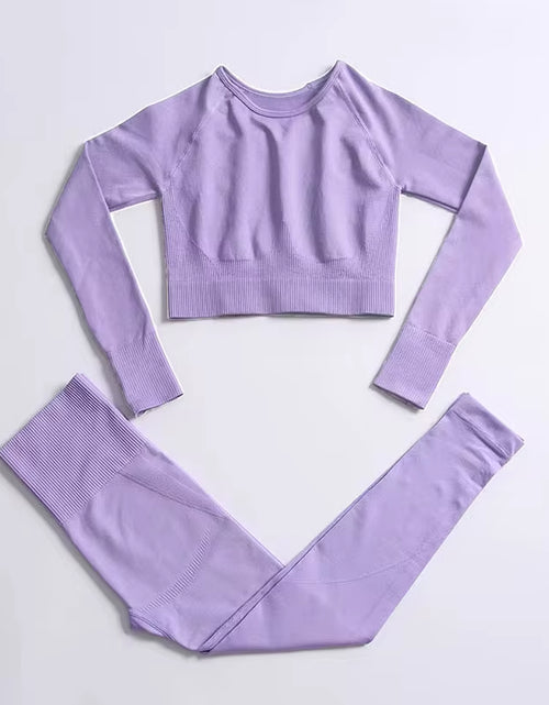 Load image into Gallery viewer, 2Pcs Seamless Hyperflex Workout Sport Outfits for Women Sportswear Athletic Clothes Gym Long Sleeve Crop Top High Waist Leggings