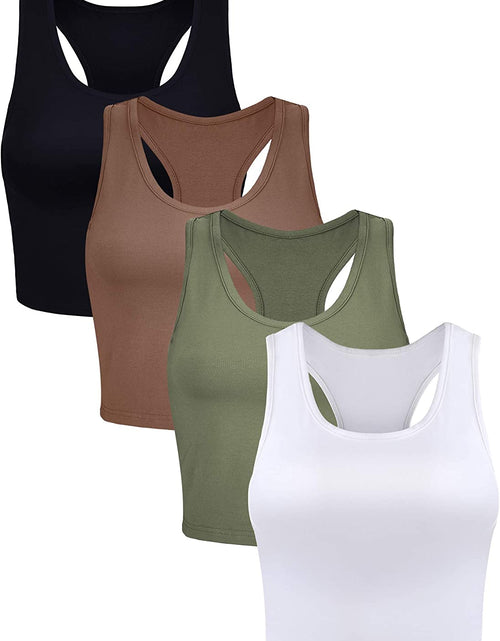 Load image into Gallery viewer, 4 Pieces Basic Workout Crop Tank Tops Sleeveless Racerback Sport Tank Top for Women Yoga Running