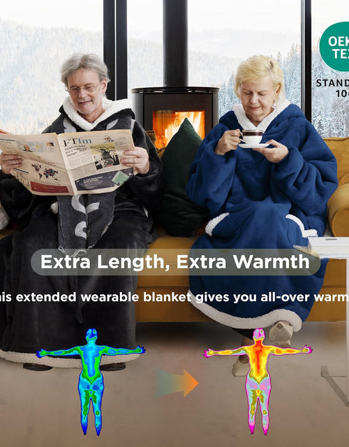 Load image into Gallery viewer, Blanket Hoodie Gifts for Men - Long-Length Wearable Hooded Blanket Sweatshirt Adult with Side Split and Belt, Warm Sherpa Fleece Blanket Jacket, Black