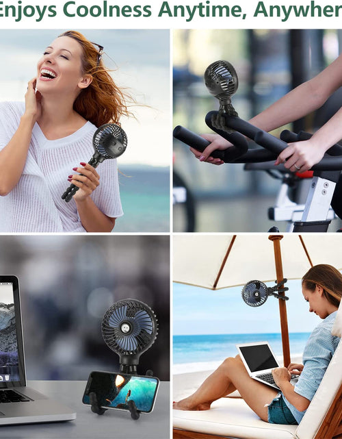 Load image into Gallery viewer, Mini Handheld Personal Portable Fan, Baby Stroller Fan, Car Seat Fan, USB or Battery Powered, with Flexible Tripod Clip on Student Bed Desk Bike Crib Treadmill Camping Traveling(Black)