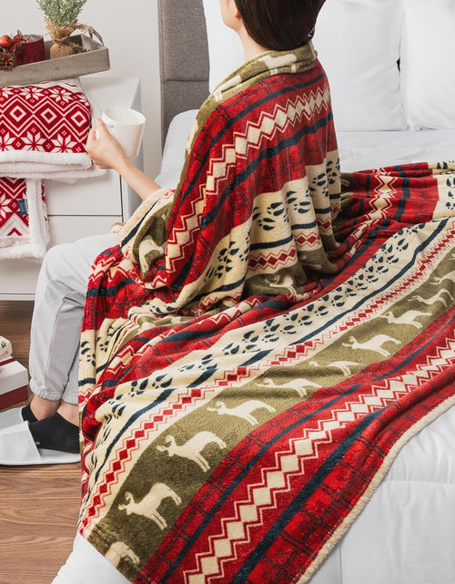 Load image into Gallery viewer, Christmas Throw Blanket | Red Christmas Holiday Fleece Blanket | Soft, Plush, Warm Winter Cabin Throw, 50X60 (Red Christmas)