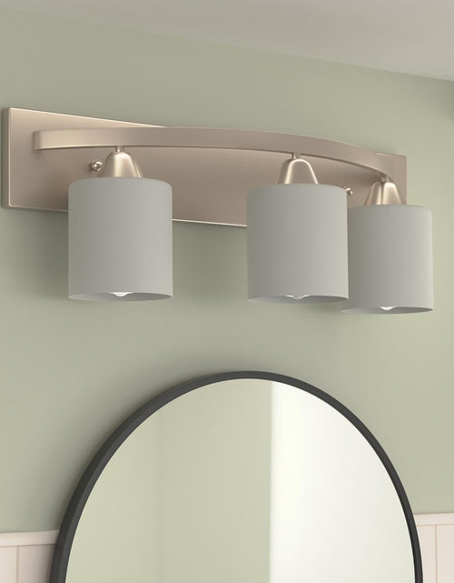 Load image into Gallery viewer, | Bathroom Vanity Light Bar | Interior Bathroom Lighting Fixtures with Modern Glass Shade | Bathroom Lights over Mirror | (Brushed Nickel, 3 Lights, E26 100W LED, Bulbs Not Included)