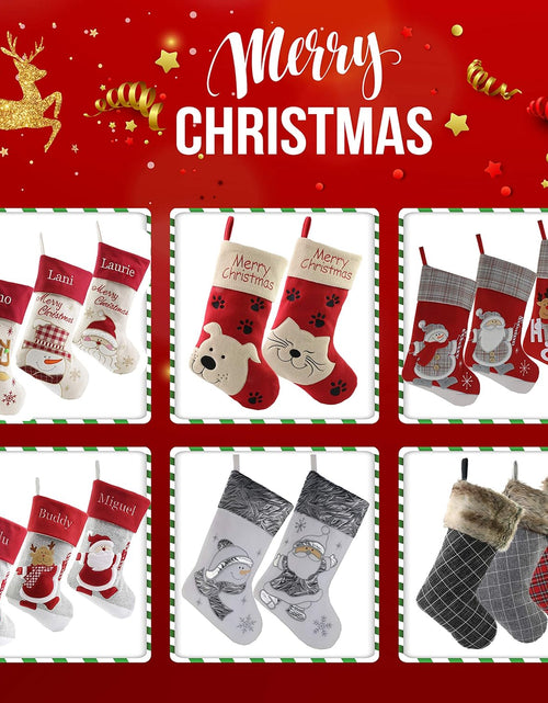Load image into Gallery viewer, 18'' Luxury Gold Christmas Stockings Shiny Bag for Kids, Family, Set of 3,Santa, Snowman, Reindeer