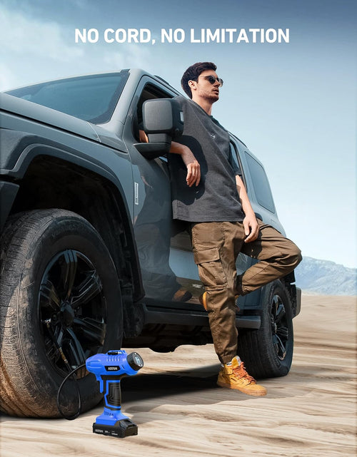 Load image into Gallery viewer, Cordless Tire Inflator Air Compressor 20V Rechargeable Battery Powered 160PSI Portable Handheld Air Pump with 12V Car Power Adapter Digital Pressure Gauge for Cars Motorcycles JY16P160-18(C2)