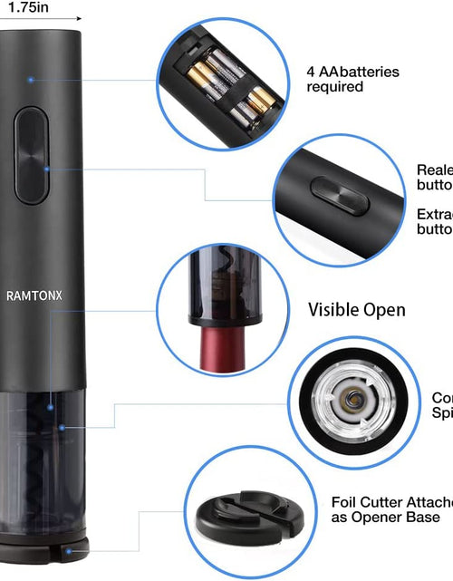 Load image into Gallery viewer, Electric Wine Bottle Opener, Battery Operated Wine Opener Corkscrew Set with Foil Cutter, Automatic Reusable Easy Carry Wine Opener Gift for Waiter Women as Bar Outdoor Kitchen Wine Accessories