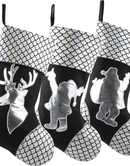 Load image into Gallery viewer, 18'' Luxury Gold Christmas Stockings Shiny Bag for Kids, Family, Set of 3,Santa, Snowman, Reindeer