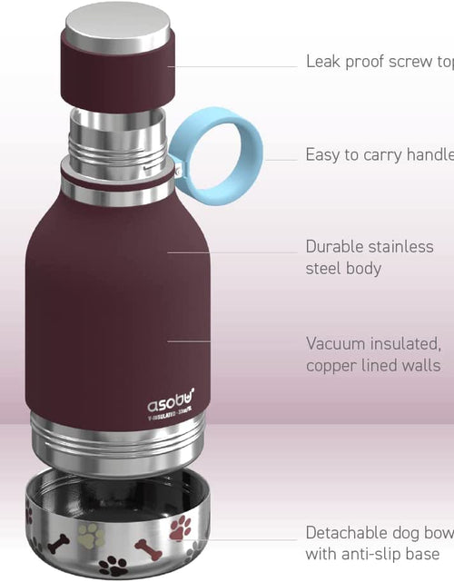 Load image into Gallery viewer, Dog Bowl Attached to Stainless Steel Insulated Bottle 1 Liter (Burgundy)