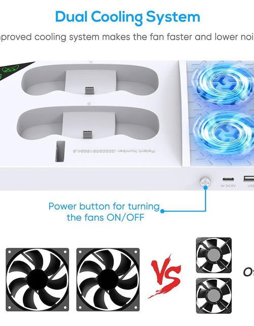 Load image into Gallery viewer, Charger Stand with Cooling Fan for Xbox Series S Console and Controller,Vertical Dual Charging Dock Accessories with 2 X 1400Mah Rechargeable Battery and Cover, Earphone Bracket for XSS