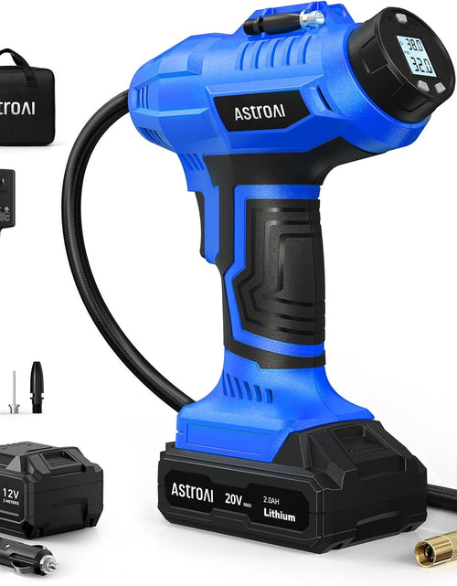 Load image into Gallery viewer, Cordless Tire Inflator Air Compressor 20V Rechargeable Battery Powered 160PSI Portable Handheld Air Pump with 12V Car Power Adapter Digital Pressure Gauge for Cars Motorcycles JY16P160-18(C2)