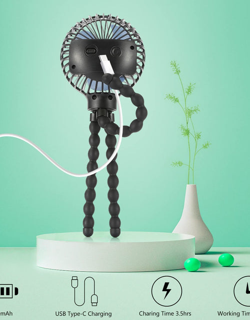 Load image into Gallery viewer, Mini Handheld Personal Portable Fan, Baby Stroller Fan, Car Seat Fan, USB or Battery Powered, with Flexible Tripod Clip on Student Bed Desk Bike Crib Treadmill Camping Traveling(Black)