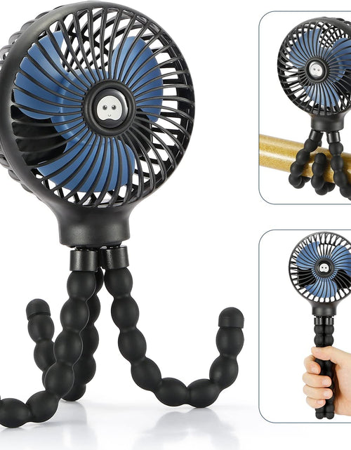 Load image into Gallery viewer, Mini Handheld Personal Portable Fan, Baby Stroller Fan, Car Seat Fan, USB or Battery Powered, with Flexible Tripod Clip on Student Bed Desk Bike Crib Treadmill Camping Traveling(Black)