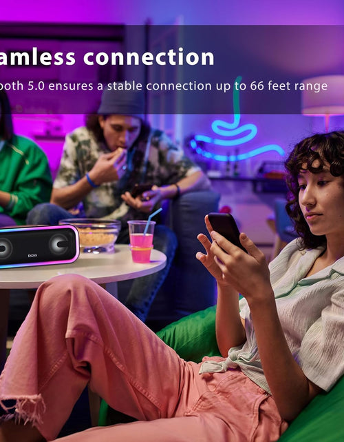 Load image into Gallery viewer, Bluetooth Speaker,  Soundbox Pro+ Wireless Pairing Speaker with 24W Stereo Sound, Punchy Bass, IPX6 Waterproof, 15Hrs Playtime, Multi-Colors Lights, for Home,Outdoor-Black