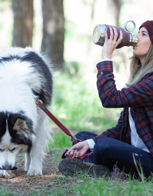 Load image into Gallery viewer, Dog Bowl Attached to Stainless Steel Insulated Bottle 1 Liter (Burgundy)